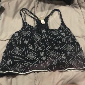 Black and white patterned cropped tank, racer back